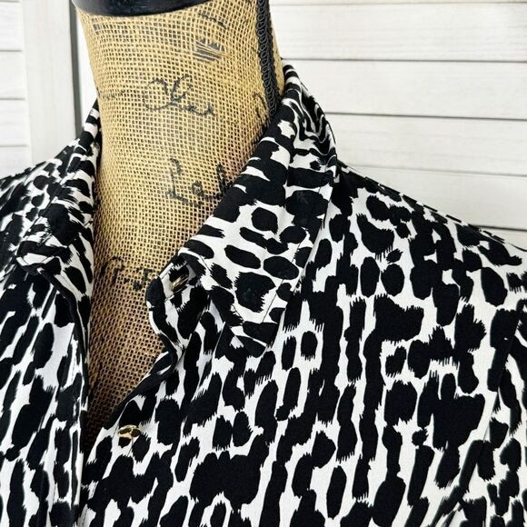 Calvin Klein Animal Print Button Front Shirt Blouse Black White XS - Picture 5 of 13